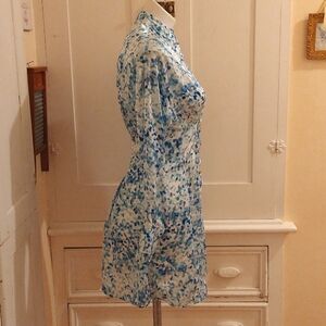 Zara blue, green and white watercolor print satiny dress Sz XS